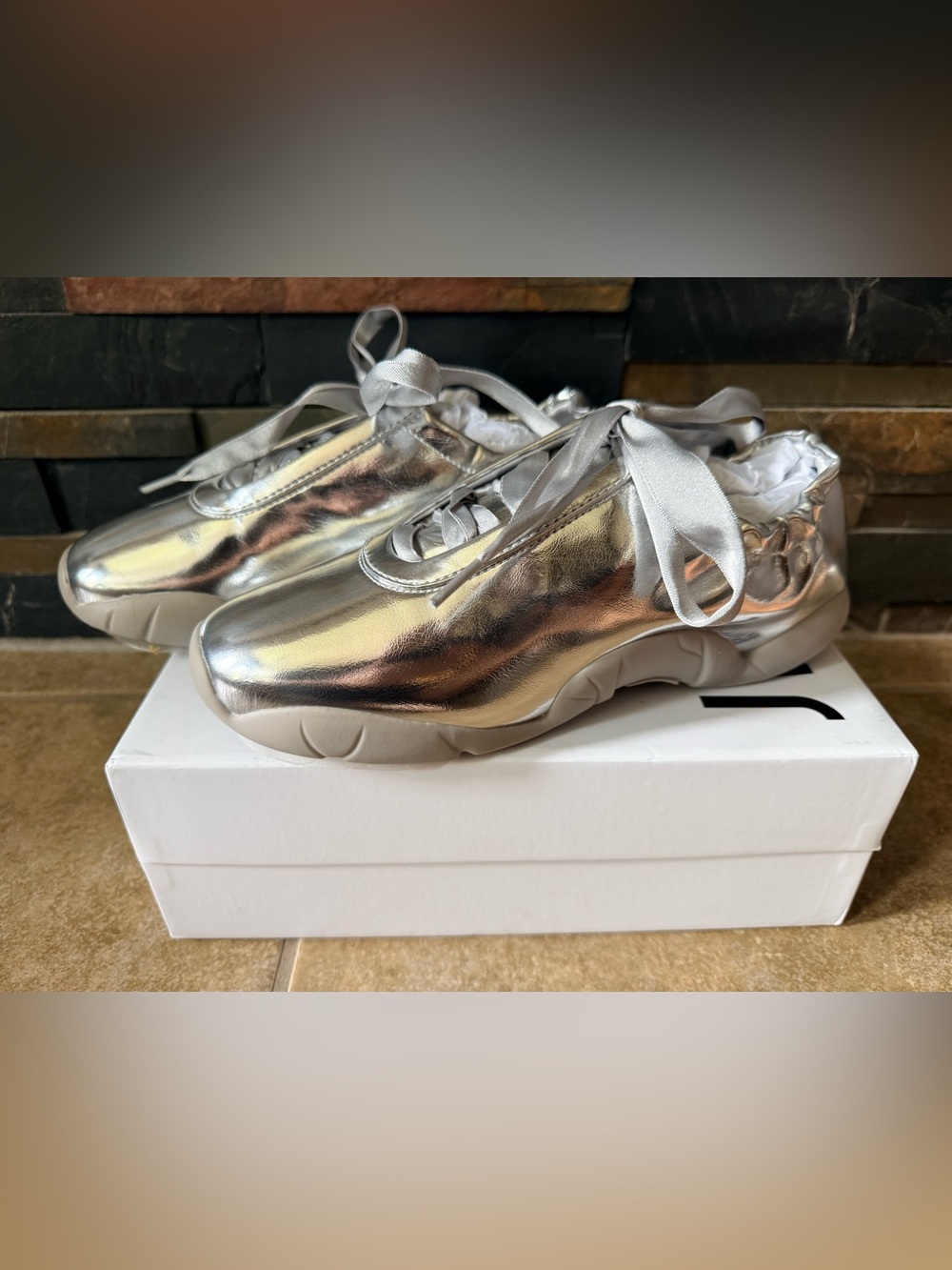 JW Pei Flavia Ballerina Sneakers Silver Size 6.5 Lace-Up New FAST SHIPPING